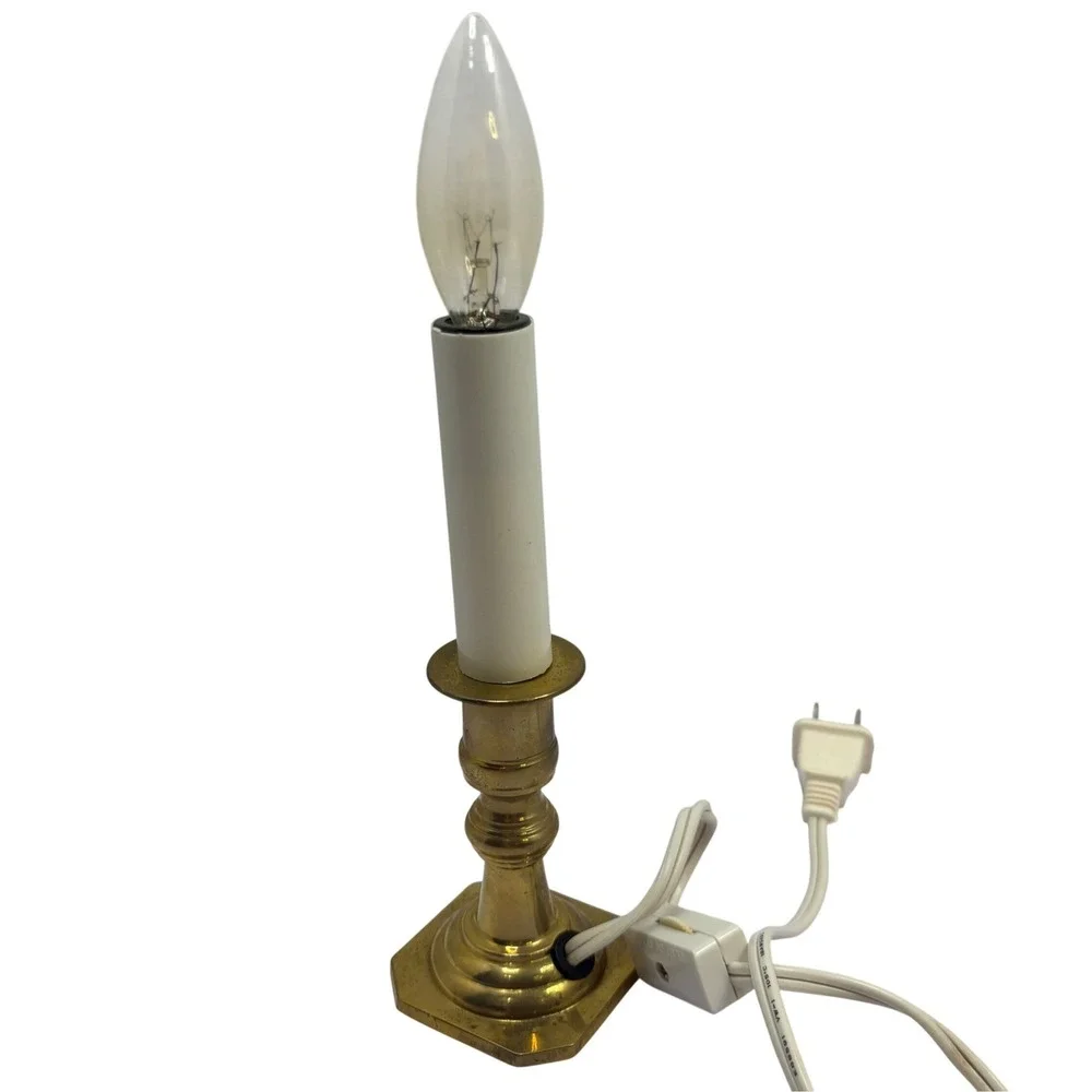 Vintage Brass Electric Window Candle Lamp Hexagon Base 9 Inch Colonial Decor